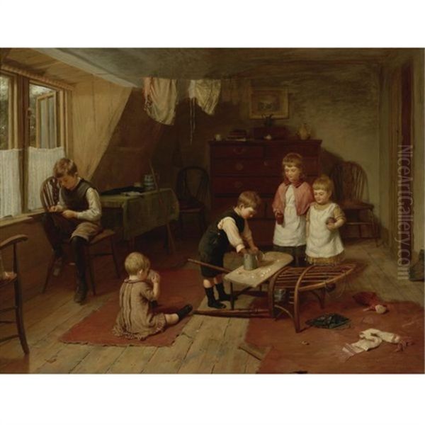 Children At Play Oil Painting by Harry Brooker