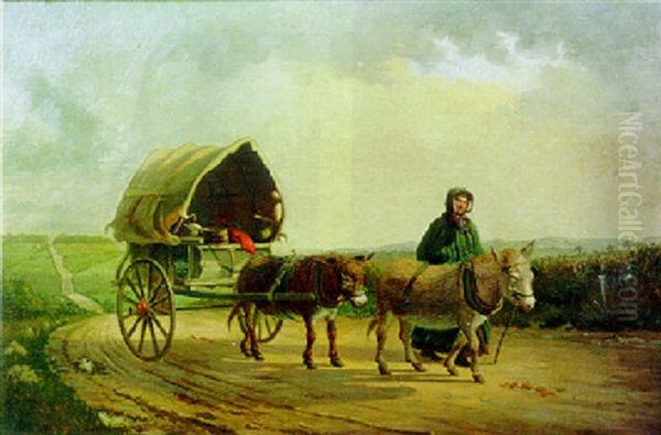 Mary Ridout And Her Donkey Wagon Oil Painting by Frank Brooks