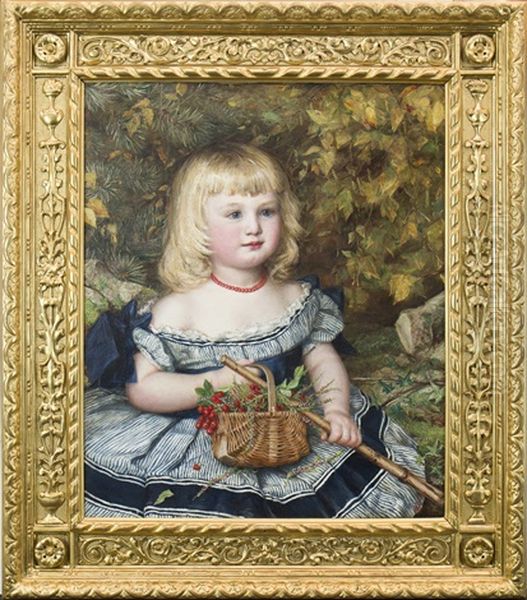 Young Girl In A Striped Dress Oil Painting by Maria Matilda Brooks