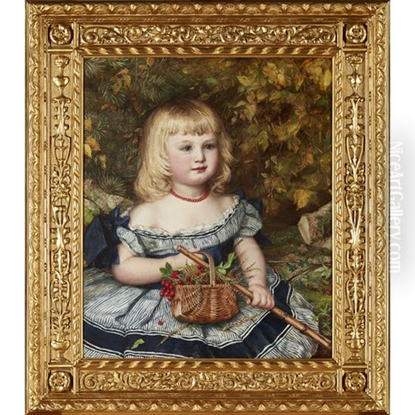 Portrait Of A Young Girl In A Striped Dress Oil Painting by Maria Matilda Brooks