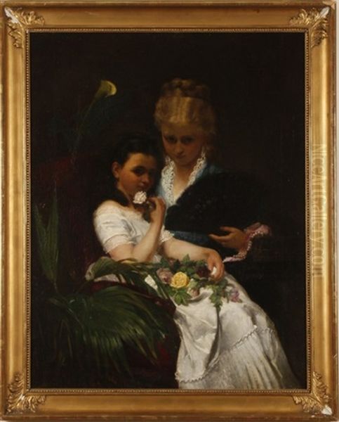 Portrait Of Mother And Daughter With Flowers Oil Painting by Maria Matilda Brooks