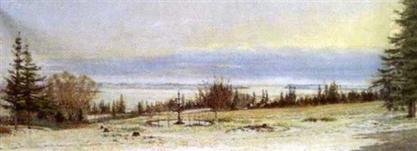 The View From The Garden Of Kent House, Quebec, Overlooking The Isle D'orleans With Quebec City In The Distance Oil Painting by Maria Matilda Brooks