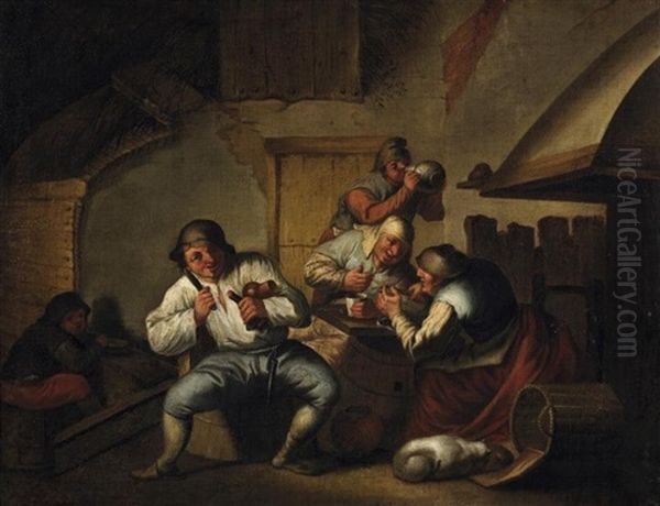 Bauersleute In Der Schanke Oil Painting by Adriaen Brouwer
