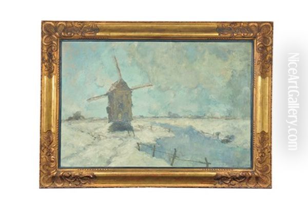 Paisaje Invernal Con Molino Oil Painting by Jules Brouwers