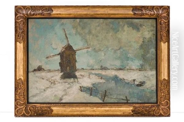 Paisaje Invernal Con Molino Oil Painting by Jules Brouwers