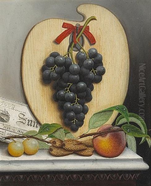 A Still Life With Purple Grapes, A Palette And A Newspaper (+ A Still Life With Green Grapes, A Palette And A Newspaper; Pair) Oil Painting by Albertus (Del Orient) Browere