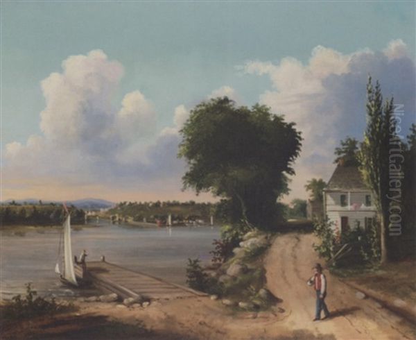 Catskill On Hudson Oil Painting by Albertus (Del Orient) Browere