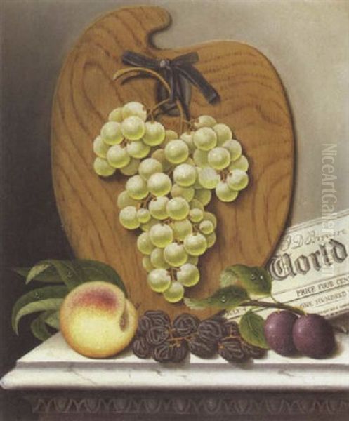 A Still Life Of Green Grapes And A Palette Oil Painting by Albertus (Del Orient) Browere