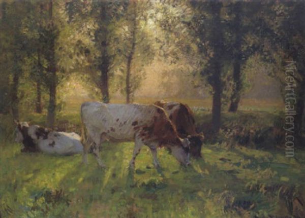 Kuhe In Sonnendurchfluteter Landschaft Oil Painting by Arnesby Brown