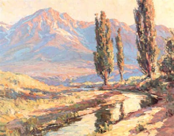 Mountain, Trees And River Oil Painting by Benjamin Chambers Brown