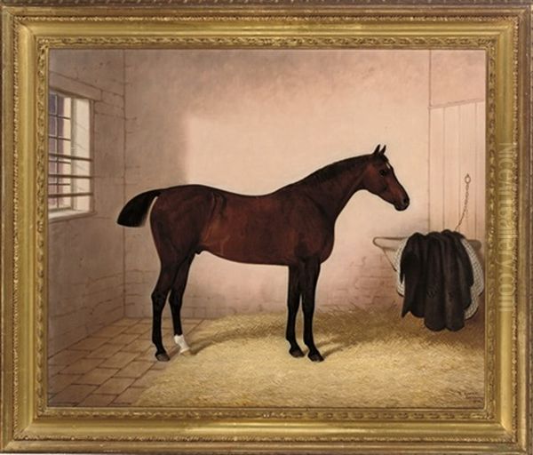 A Bay Horse In A Stable Oil Painting by Edward (of Coventry) Brown