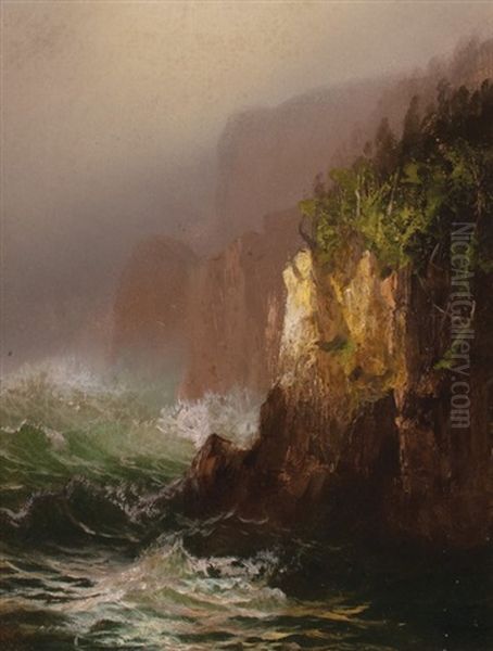 Maine Ocean Cliffs Oil Painting by Harrison Bird Brown