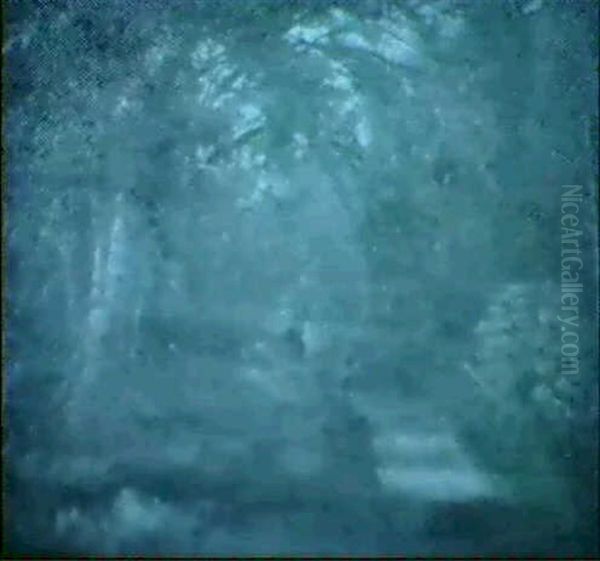 Man Fishing By A Waterfall Oil Painting by Harrison Bird Brown