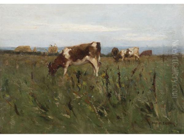 Cattle Grazing Before The Coast Oil Painting by Sir John Alfred Arnesby Brown