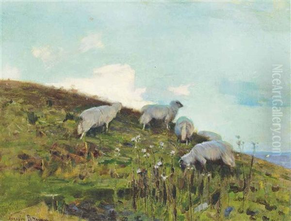 Grazing Sheep Oil Painting by Sir John Alfred Arnesby Brown