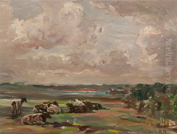 Cattle In A Landscape Oil Painting by Sir John Alfred Arnesby Brown