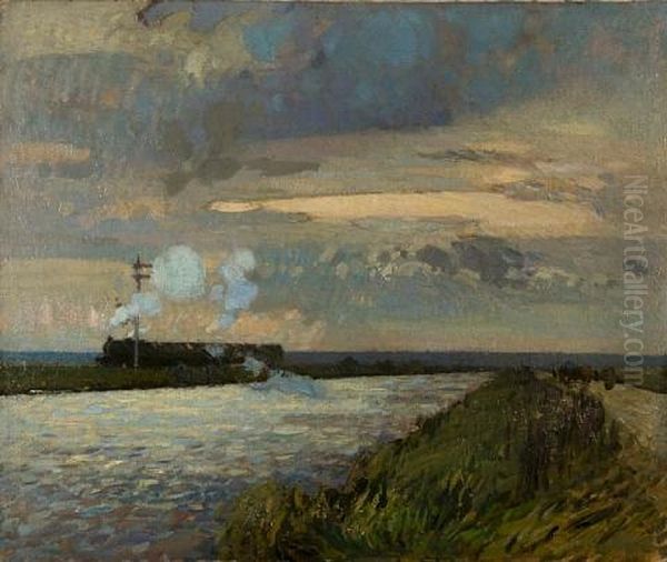 Beside The Cut, Haddiscoe Oil Painting by Sir John Alfred Arnesby Brown