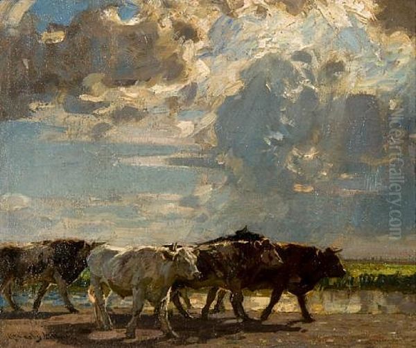 Cattle On A Track Oil Painting by Sir John Alfred Arnesby Brown
