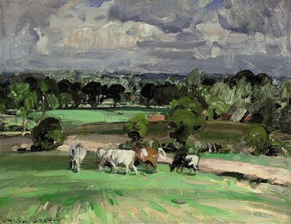 Cows Grazing On A Summer's Day Oil Painting by Sir John Alfred Arnesby Brown