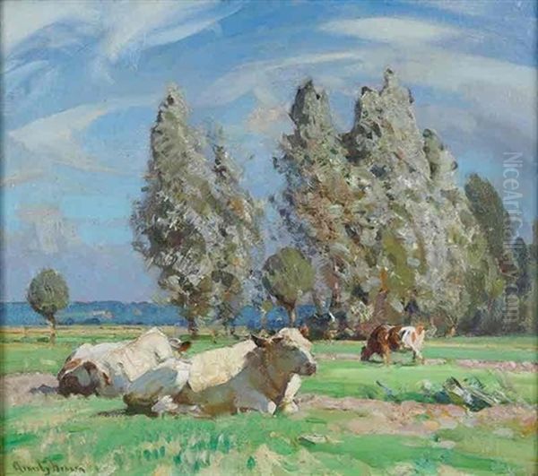 Brown_cattle Resting Oil Painting by Sir John Alfred Arnesby Brown