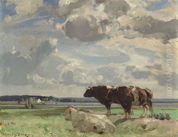 Cows Grazing On A Marsh Oil Painting by Sir John Alfred Arnesby Brown