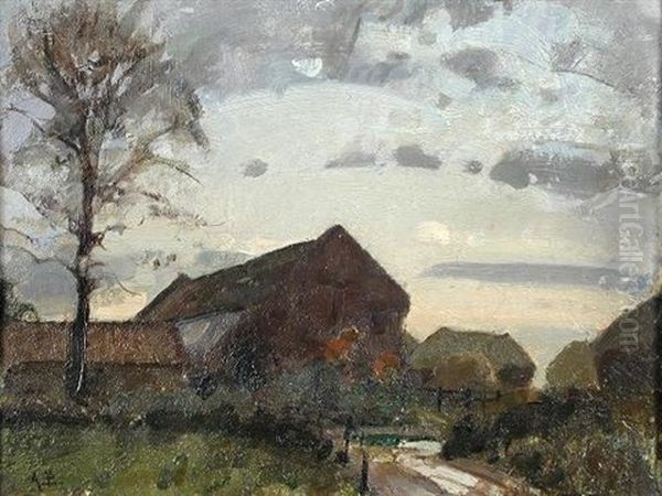 Barn Afterglow Oil Painting by Sir John Alfred Arnesby Brown
