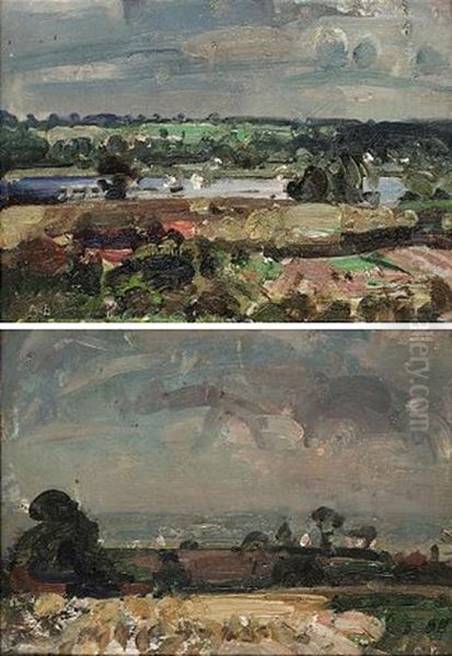 Haddiscoe (+ Surlingham Broad; Pair, 1st Dbl-sided) Oil Painting by Sir John Alfred Arnesby Brown