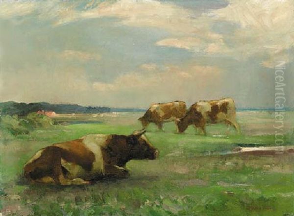 Cattle In A Landscape Oil Painting by Sir John Alfred Arnesby Brown