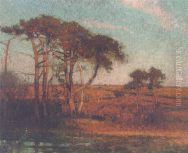 Sunrise Over An Autumnal Landscape Oil Painting by Sir John Alfred Arnesby Brown