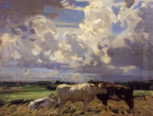 Cattle In The Waveney Valley Oil Painting by Sir John Alfred Arnesby Brown