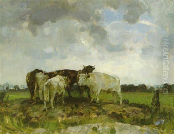 Cattle In A Landscape Oil Painting by Sir John Alfred Arnesby Brown