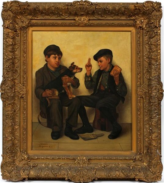 Two Boys And Dog Oil Painting by John George Brown