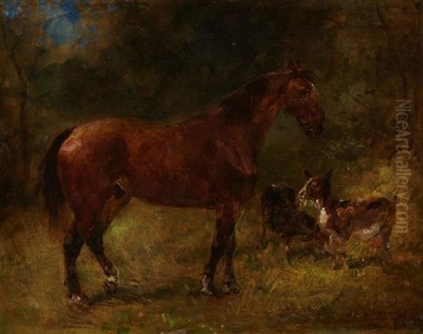 Cheval Au Pre Oil Painting by John Lewis Brown