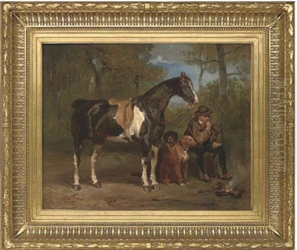 A Huntsman Smoking At A Campfire Oil Painting by John Lewis Brown