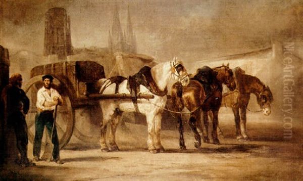 Le Tombereau A L'attelage Oil Painting by John Lewis Brown