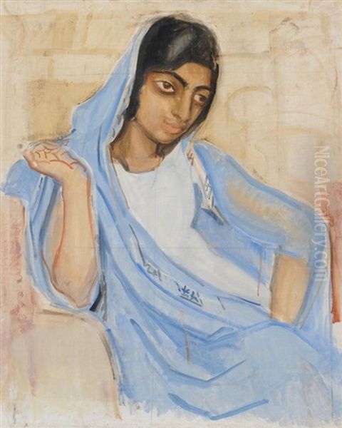 Sitzende Inderin Oil Painting by Juliet Brown