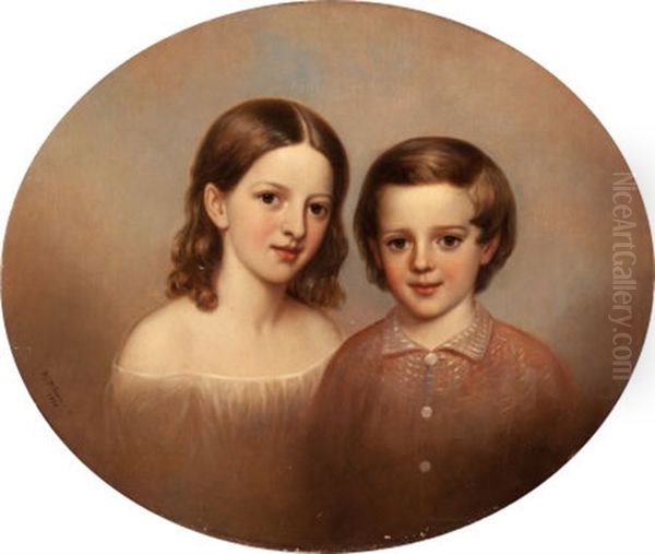 Siblings Oil Painting by Manneville (Elihu Dearing) Brown