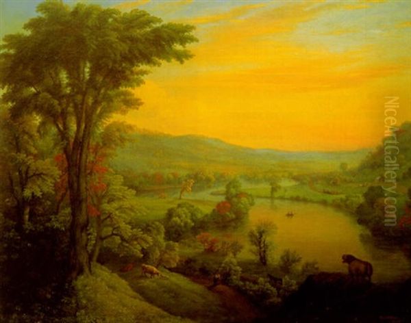 View Of The Mohawk Near Little Falls Oil Painting by Manneville (Elihu Dearing) Brown