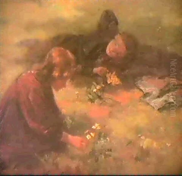 Picking Primroses Oil Painting by William Marshall Brown