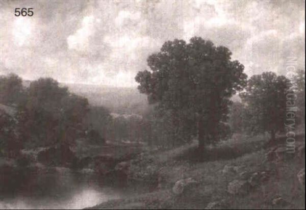 Landscape With A River In Hills Oil Painting by William Mason Brown