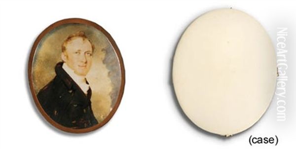 A Gentleman, In Brown Coat, White Waistcoat And Frilled Cravat; Sky And Cloud Background Oil Painting by Martha Bellett Browne