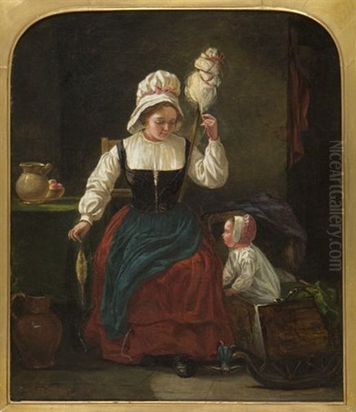 Spinning Yarn Oil Painting by Emma Brownlow