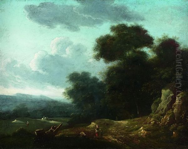 Paysage Avec Une Bergere Demandant Son Chemin Oil Painting by Lazare Bruandet