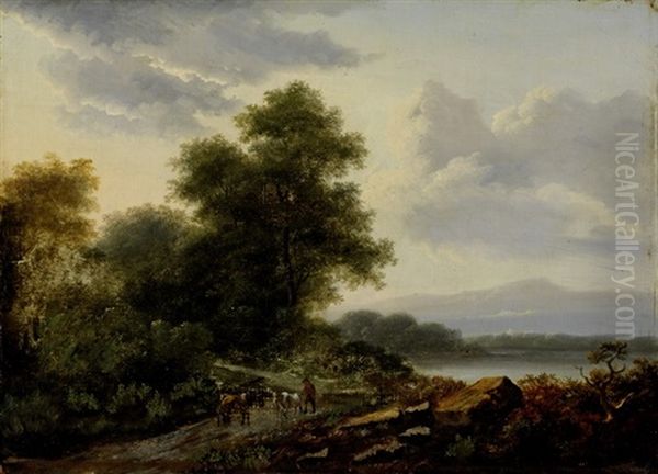 Landschaft Mit Hirt Und Zwei Kuhen Oil Painting by Lazare Bruandet