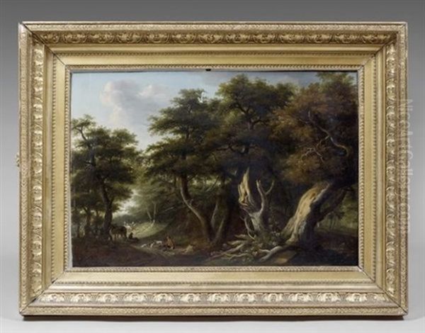 Sous-bois Et Chasseurs Oil Painting by Lazare Bruandet
