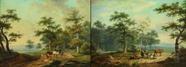 Scenes Pastorales (pair) Oil Painting by Lazare Bruandet