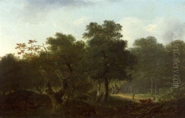 Paysages Boises (+ Another; Pair) Oil Painting by Lazare Bruandet