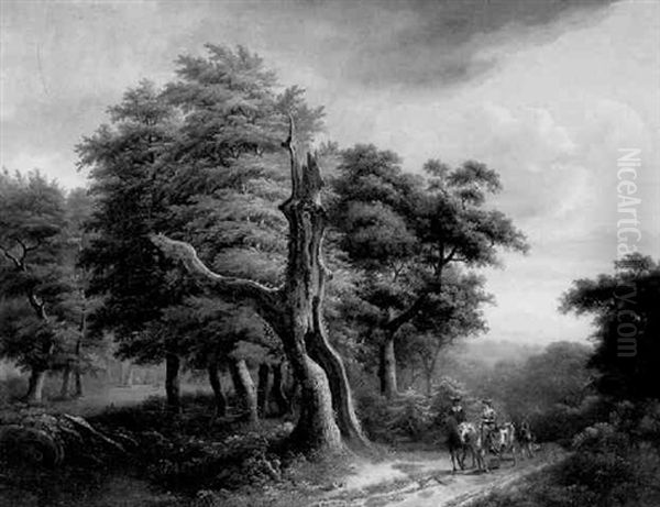 Le Couple De Cavaliers Traversant La Foret Oil Painting by Lazare Bruandet