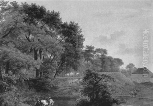 Paysage Avec Cavaliers Et Bergere Pres D'un Lac Oil Painting by Lazare Bruandet