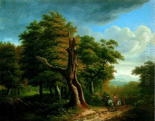 Les Cavaliers Sur Le Chemin Dans La Foret Oil Painting by Lazare Bruandet